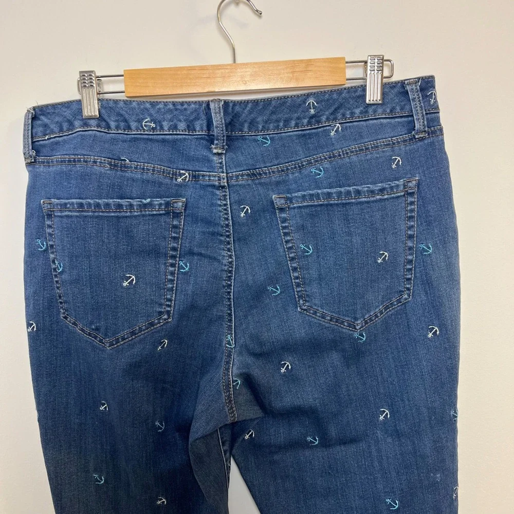 Charter Club Womens Denim Jeans Anchor Print‎ Capri Nautical Blue Casual Size 14